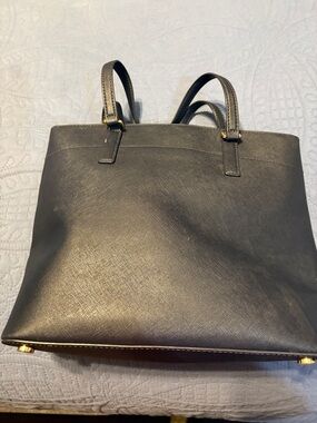 Classic Navy Blue Vinyl Tote Bag with Gold Accents